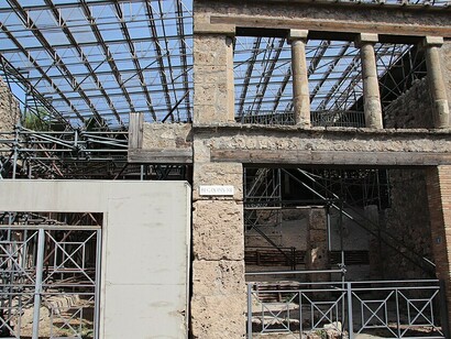 Ongoing excavation and restoration work at the Casa del Cenacolo Colonnato in the ancient ruins of Pompeii, Italy