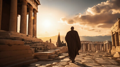 Ancient greek philosopher walking
