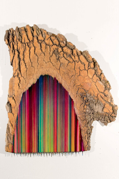 Shane McAdams, Ash 2, 2015, ballpoint pen and resin on ash, 41 x 23 inches