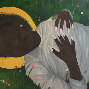 ‘Beauty poster for the modern day black woman’ by Muofhe Manavhela, 2021, Acrylic on canvas (150 x 120 cm), detail. 