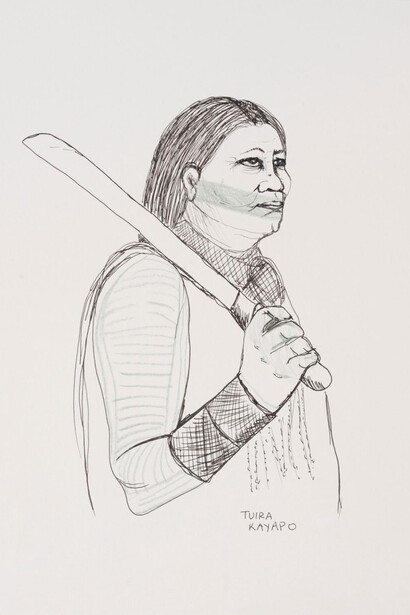 Carolina Caycedo, Tuíra Kayapó, my brazilian feminine lineage of struggle [Minha linhagem feminina brasileira de luta], da série Genealogy of struggle [Genealogia da luta], 2018-19. Cortesia da MASP