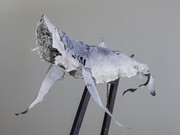 Dorothy Cross, Buoy, 2014, blue shark skin, white gold leaf, antique easel, Italian alabaster, 180 x 130 x 80 cm, 70.9 x 51.2 x 31.5 in, courtesy of the artist and Kerlin Gallery, Dublin 
