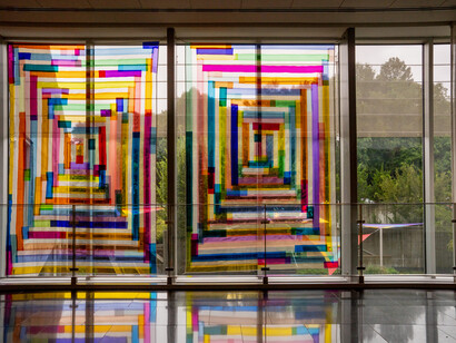 Rachel Hayes, Looking through a sewn sky, exhibition view. Courtesy of the Georgia Museum of Art