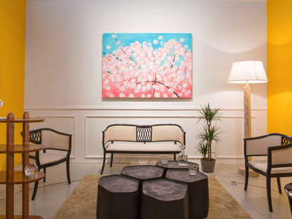 Alex Katz, Cherry Blossoms, 2012, Oil on linen, 121.9 x 167.6 cm (48 x 66 in), Courtesy Galerie Thaddaeus Ropac, Paris/Salzburg, photo: Philippe Servent