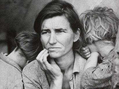 Dorothea Lange (1895-1965);This iconic portrait of a mother and her three children was taken in the USA in 1936.