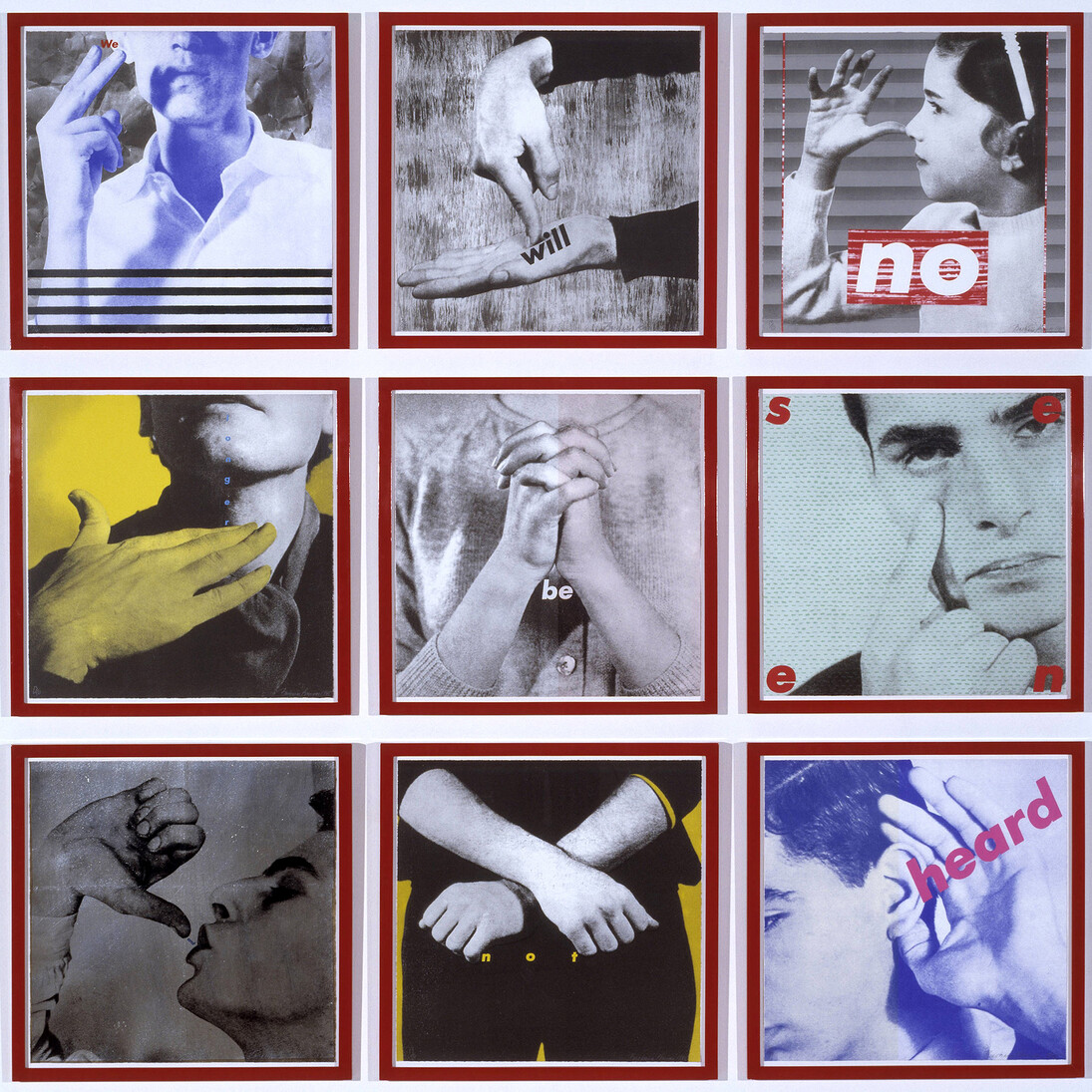 Barbara Kruger, born 1945, Untitled (We Will No Longer Be Seen and Not Heard), 1985, Lithograph on paper, each: 522 x 522 mm © Barbara Kruger, Courtesy: Mary Boone Gallery, New York