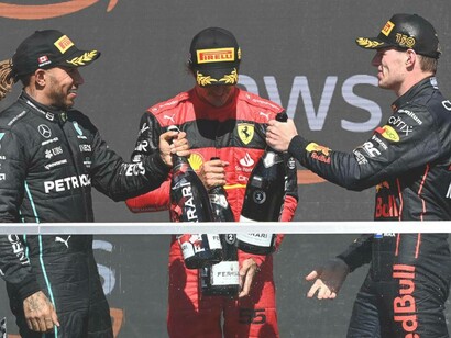 Lewis Hamilton celebrating a podium finish in the Canadian Grand Prix in Montreal, Canada