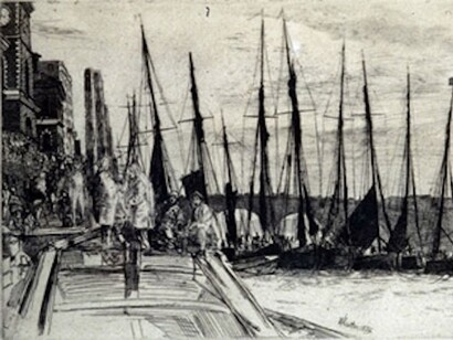 Billingsgate, James Abbott McNeill Whistler, 1859, etching and drypoint on paper, 8 x 5 3/4 inches (detail), American, 1834–1903. Gift of Mrs. Thomas Dibble.