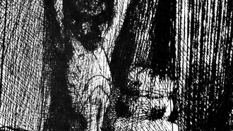 Rembrandt van Rjin: “Le tre croci”, part. 1660. Il fitto tratteggio è ottenuto da aggiunte progressive di segni ad acquaforte e puntasecca