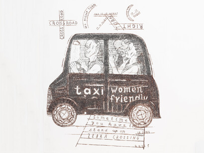 Arpita Singh Taxi: women friendly, 2015. Courtesy of the artist and Kiran Nadar Museum of Art