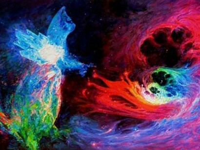 Julie Turner, Space Cat Angel - 2, Acrylic on Canvas, 30" x 48" x 1.5"