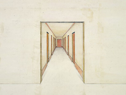 Toba Khedoori, Untitled (hallway), 1997, detail, Oil and wax on paper, 138 × 240 in.
Los Angeles County Museum of Art, purchased with funds provided by Robert H. Halff (AC1997.101.1a–b), © Toba Khedoori, photo © Douglas M. Parker Studio, courtesy Regen Projects, Los Angeles and David Zwirner, New York/London