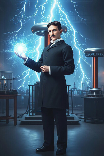 Nikola Tesla: The Master of Lightning, portrayed in an AI-generated image