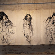 Lucia Bubilda Nanni, Rosa da Lima, trittico, 2017, canapa intelata lavorata a macchina da cucire, cm. 150x320, ph. Marco Parollo