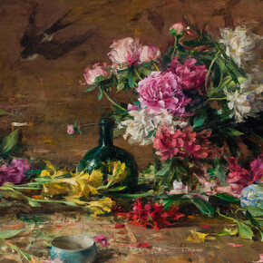 Quang Ho, Arrangement with peonies and japanese tapestry, 2024. Courtesy of Gallery 1261