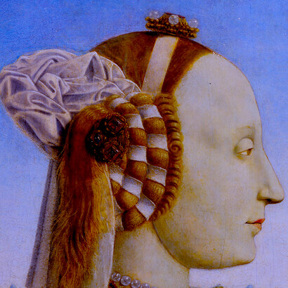 Obras maestras de la Galería Uffizi: detalle del «Díptico del duque de Urbino», Piero della Francesca