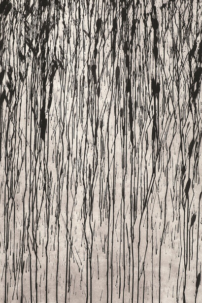 Richard Long, The Shaskeen Reel, 2014, A single panel carborundum relief printed in Black/Ultramarine Blue ink mix on Hahnemühle Etching White 350 gsm paper, 194 x 121.5 cm, Edition of 3, Courtesy Richard Long and Alan Cristea Gallery, London