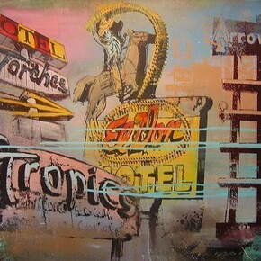 Tropical Destination Route 66, Mixed media on Wood, 60″ x 36″