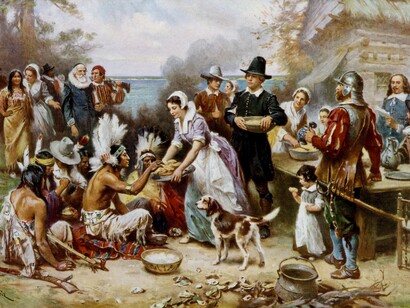 Escena de Acción de Gracias a los nativos americanos
