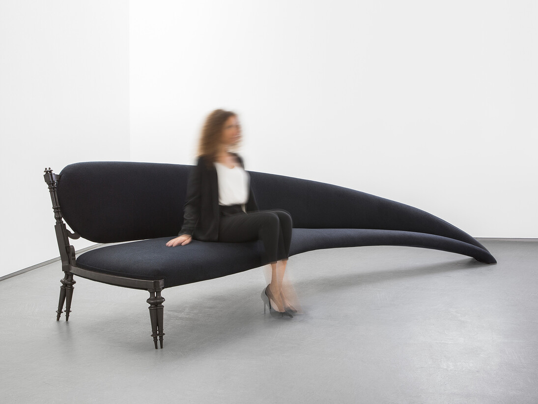 Sebastian Brajkovic, Vanishing Point IV, 2015, patinated bronze, cashmere wool, silk embroidery, h92 l375 w132.7 cm / h36.2 l147.6 w52.2 in, limited edition of 8 + 4 ap, Courtesy Carpenters Workshop Gallery
