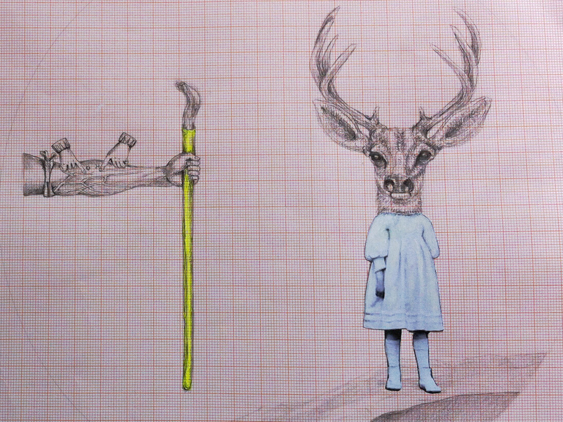 Cecilia Bullo, Harvey's quest, mixed media on graph paper, 2014