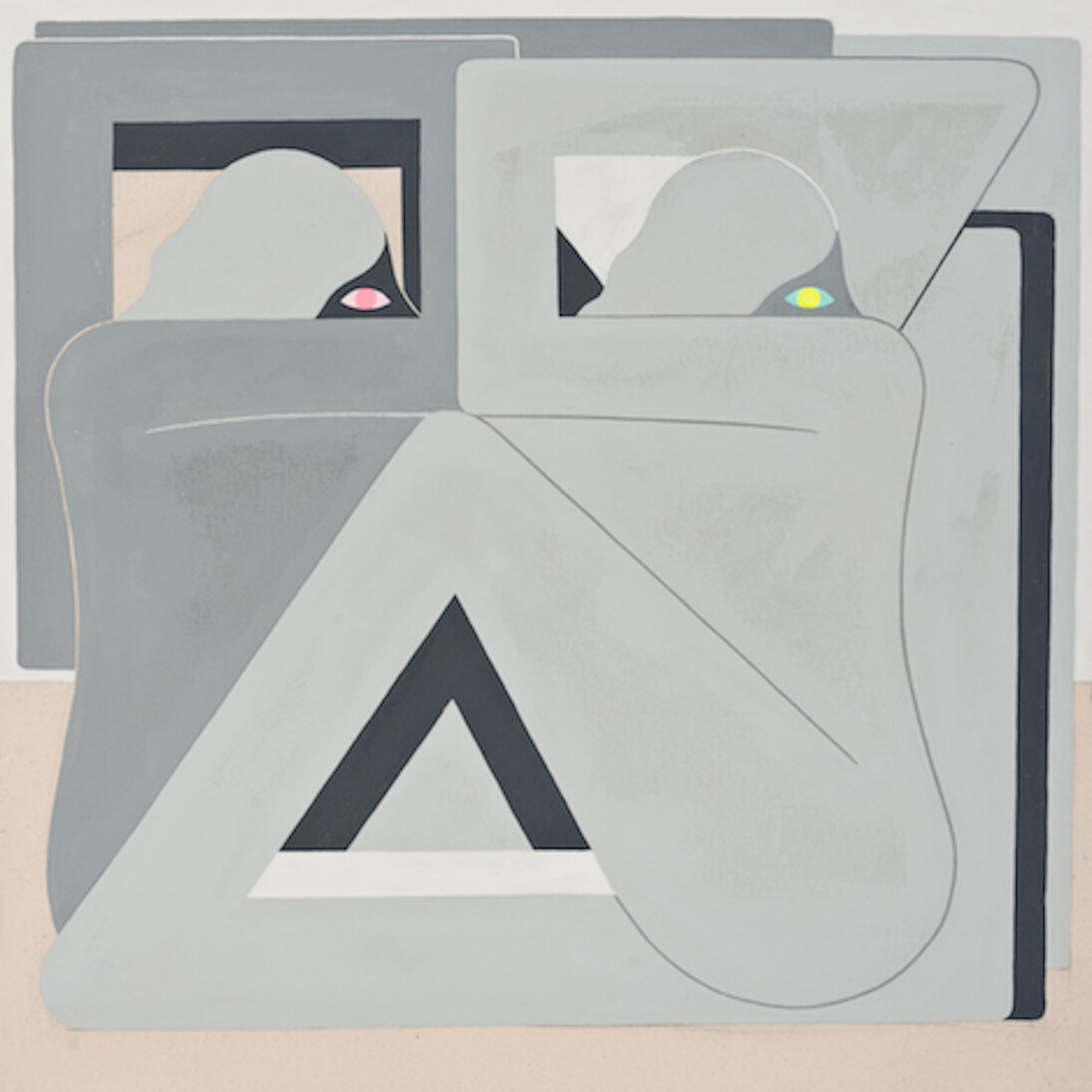 RICHARD COLMAN, , THREE GRAYS, 2017, ACRYLIC ON CANVAS , (IN OAK WOOD FRAME) 
30 X 30 INCHES / 76 X 76 CM. Courtesy of V1 Gallery