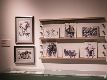 Norman Cornish, A life in sketchbooks, exhibition view. Courtesy of the Bowes Museum