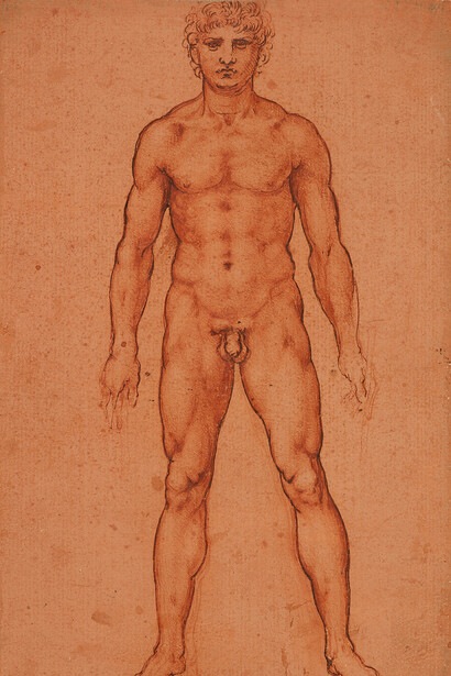Leonardo da Vinci, Stehender männlicher akt, 1503–1506. Mit freundlicher Genehmigung des Albertina Museums