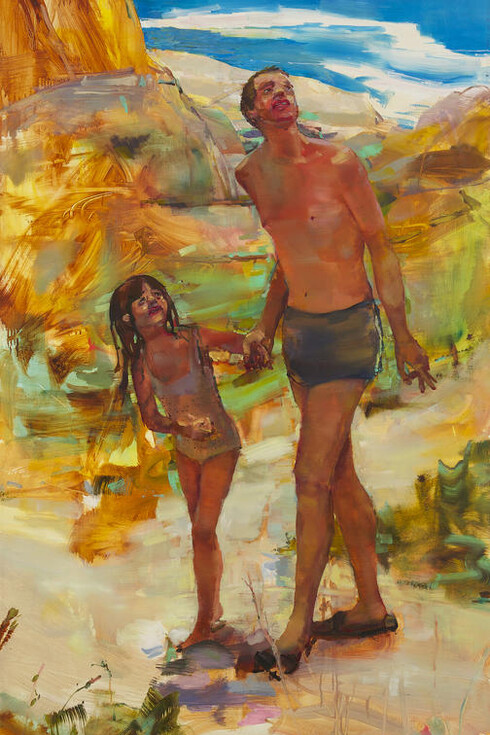 Angela Dufresne, Man And Girl, 2014, oil on canvas, 68 by 40 inches. Courtesy of Monya Rowe Gallery, New York