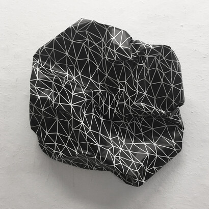 Esther Stocker, Untitled, 2021, sculpture, print on alu-carton, 70x65xh24 cm. Courtesy the artist and the gallery