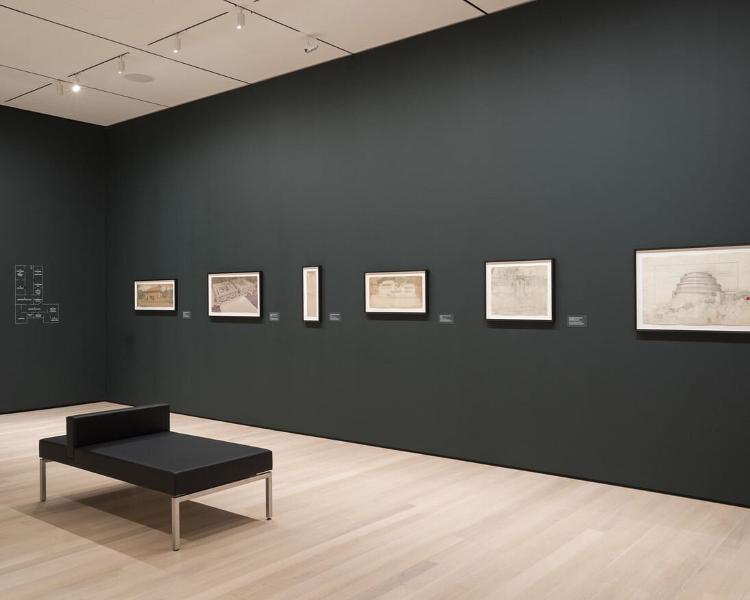 Frank Lloyd Wright at 150, Exhibition view. Courtesy of MoMA