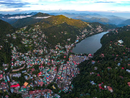 Panoramic drone view of Nainital, Uttarakhand, India