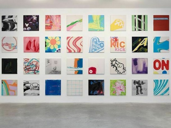 Michel Majerus, Untitled , 1996-2002, Acrylic and silkscreen on canvas, 32 parts, Each: 24 x 24 inches; 60 x 60 cm