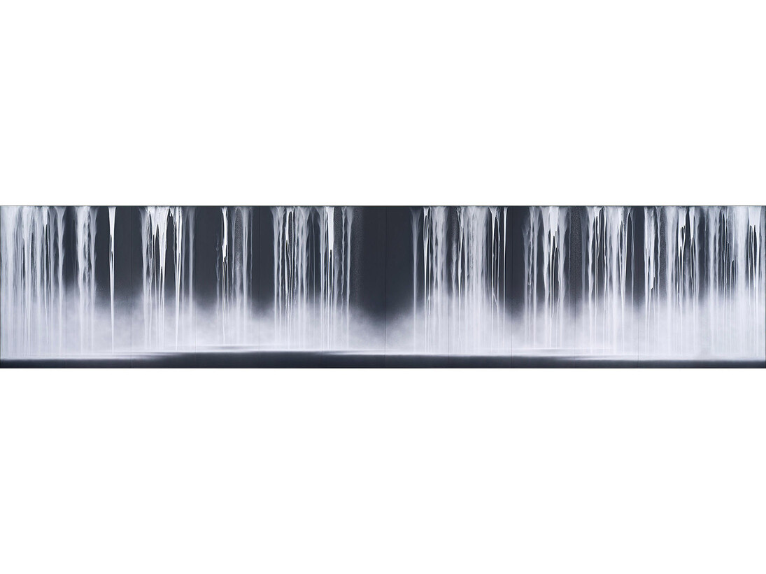 Hiroshi Senju, Ryujin I, 2014, acrylic and fluorescent pigments on Japanese mulberry paper, 94 1/2 x 448 7/8 inches © 2014 Hiroshi Senju