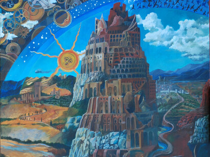 Robert R. Moss, Babel 1 (detail), Acrylic on Canvas, 48” x 36”, Courtesy of Agora Gallery