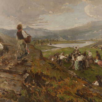 Filippo Carcano, Progresso e ignoranza, olio su tela, 99,77x199,5 cm. Courtesy of Gallerie Maspes