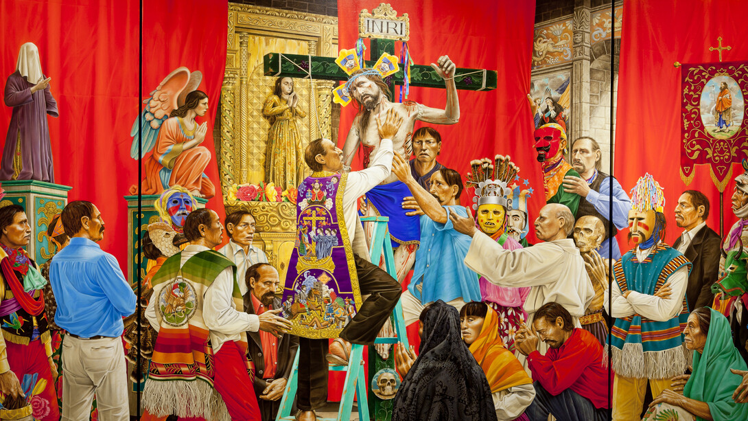 Paul Pletka, Nuestro Señor el Desollado (Our Lord, The One Who is Flayed), 2004. Acrylic on canvas. Museum purchase with funds provided by the Western Art Associates, Eddie Basha, Drew and Laurie Brown, Bennett and Jacquie Dorrance, Bennett Dorrance, Jr., Dr. Anthony and Jenny Hedley, Dennis and Janis Lyon, Russ Jr. and Rosie Lyon, David E. Reese, John and Ellen Stiteler, Terry and Naomi Thomas, Don and Sharon Ulrich, Mike and Cindy Watts, Riva Yares, Charlie and Barbara Young, Dr. Frederick and Patti Lau, Mary Hamilton, Richard Mallery, James and Jean Meenaghan, William and Jill Pilcher, Ray and Amy Thurston, Betty Wusich, Myer Alperin, Mike and Sherry Maxwell, Linda Marcus, Lee R. Lyon, Lance Ross, and Sandra Schocker