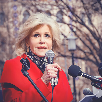 Jane Fonda boldly advocates for one of the paramount issues of our era in Washington, DC, Climate Change, a pressing and imminent threat to both human and planetary well-being