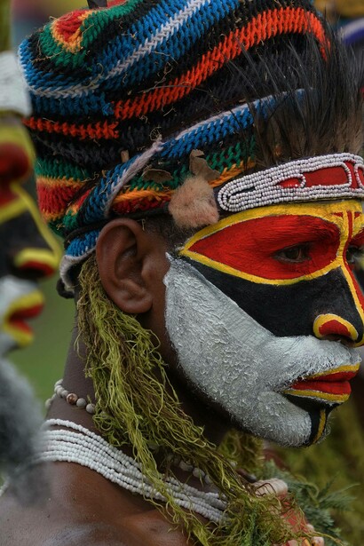 An observer of the sing sing dance, Papua New Guinea