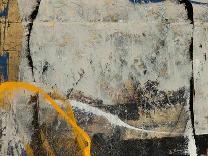 Enrique Brinkmann, Fuga del azul, 2013, oil on steel mesh, 198 x 158 cm