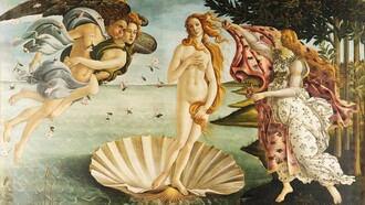 Sandro Botticelli; El nacimento de Venus, c. 1485, Galería Uffizi, Florencia, Italia