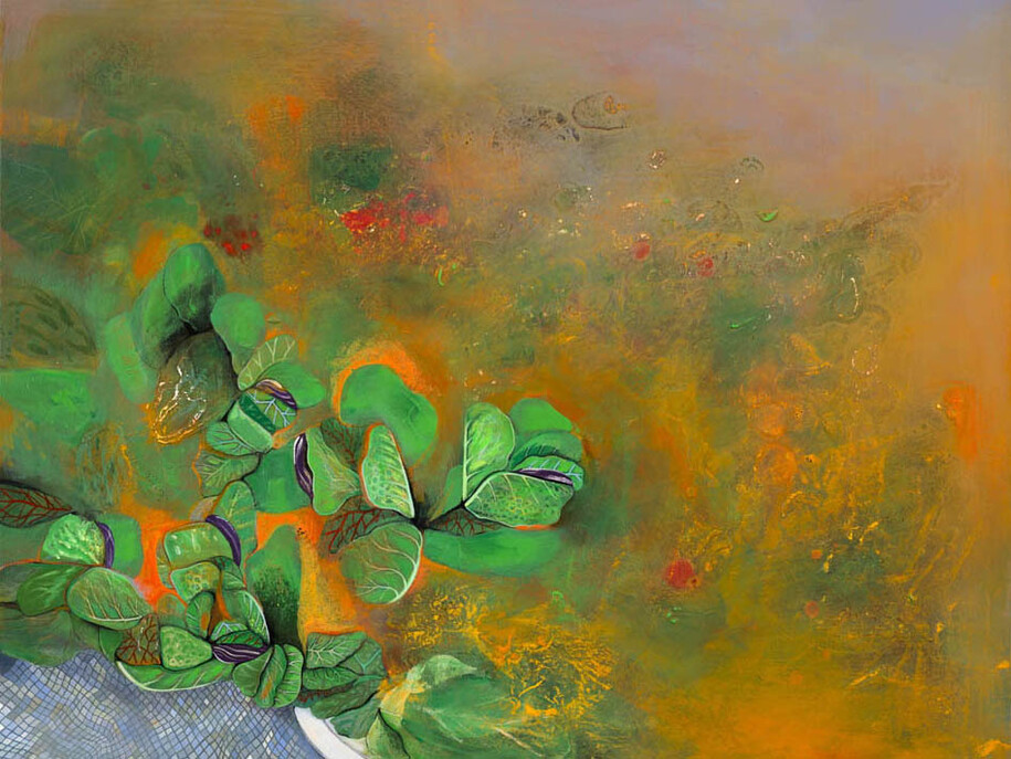 Jennifer Coates, Mixed Green Salad, 2014, acrylic on canvas, 24 x 30 inches