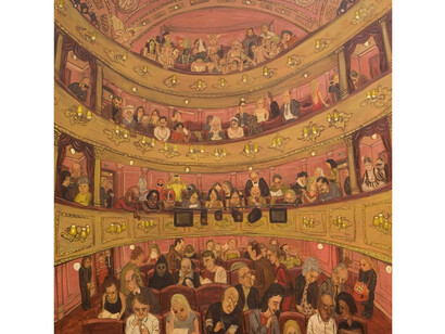 Jiro Osuga, Theatre, 2008, Oil on canvas, 58 3/4 x 58 3/4 in, Image courtesy of Flowers Gallery, London and New York