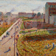 Umberto Boccioni, Meriggio. Officine a Porta Romana, 1910, olio su tela, 75 x 145 cm, Collezione Intesa Sanpaolo, Gallerie d'Italia - Piazza Scala, Milano

