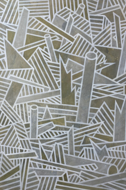 Monoculture catastrophe, acrylic, pencil, newspaper on canvas, 90 x 70 cm, Mark Weighton, 2022 