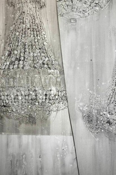 Michael Raedecker, show, 2012, acrylic and thread on canvas, 70 3/4 x 104 inches (179.7 x 264.2 cm) © Michael Raedecker, courtesy of the artist and Andrea Rosen Gallery, New York