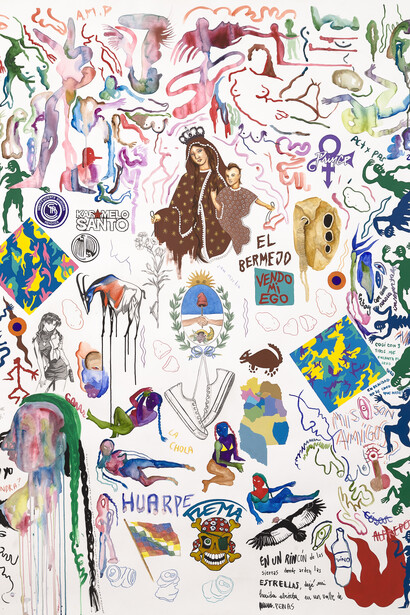 La Chola Poblete, Virgen del Carmen de Cuyo [Nossa Senhora do Carmo de Cuyo], da série Virgenes Cholas (detalhe), 2023. Cortesia da MASP