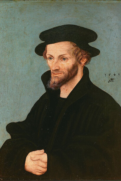 Lucas Cranach il Vecchio, bottega. Ritratto di Filippo Melantone, 1543. Firenze, Gallerie degli Uffizi, Galleria delle Statue e delle Pitture