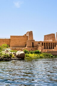 The Philae Temple, an ancient riverside monument in Aswan, Egypt