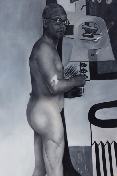 Mike Bouchet and Paul McCarthy, Le Corbusier, 2013, Oil on canvas 150 x 100 cm, Courtesy the artist and Marlborough Contemporary, Photo: Francis Ware
